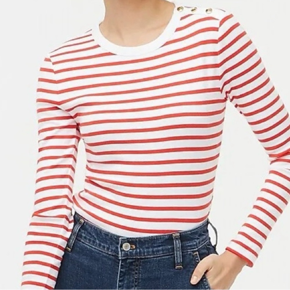 NWT J.Crew Striped Button-Shoulder Tee Sz S